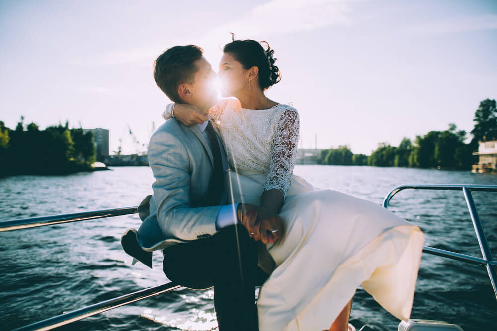 couple on yacht wedding charter
